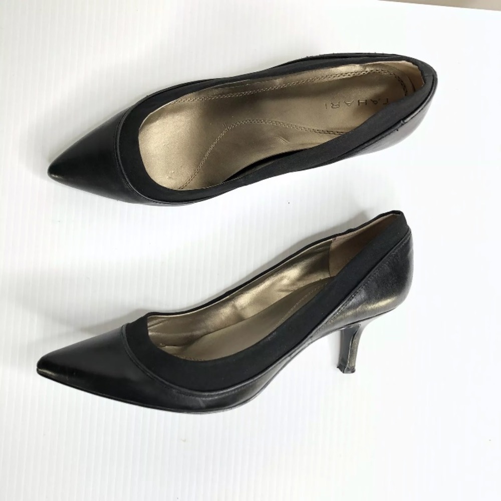 Tahari Enya black leather heels